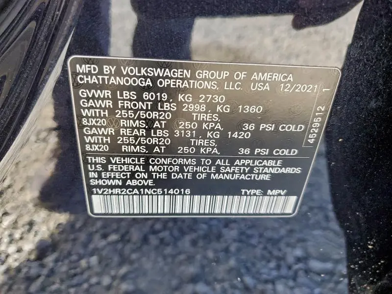 2022 VOLKSWAGEN ATLAS SE  