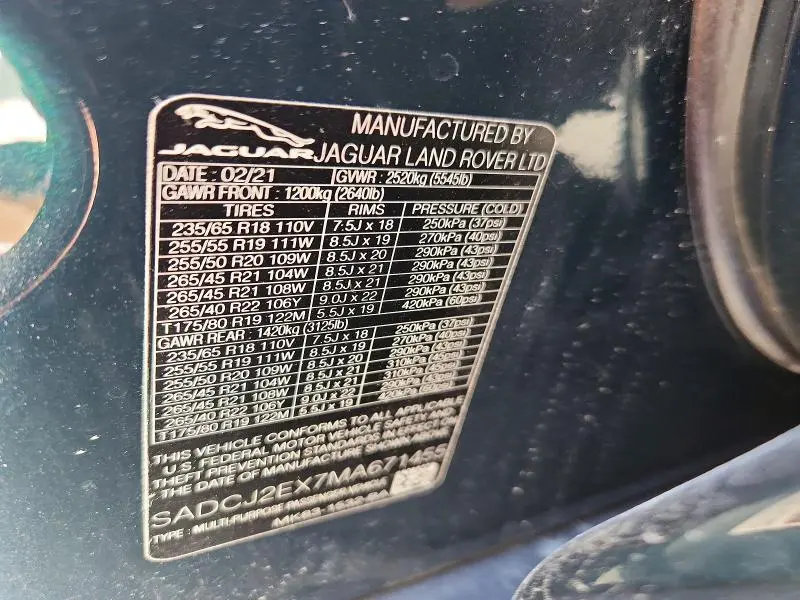 2021 JAGUAR F-PACE S  