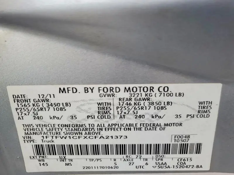 2012 FORD F150 SUPERCREW  