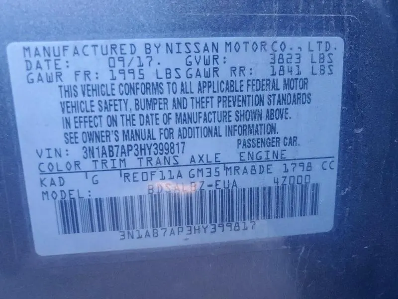 2017 NISSAN SENTRA S  