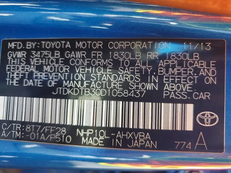 2013 TOYOTA PRIUS C TWO  