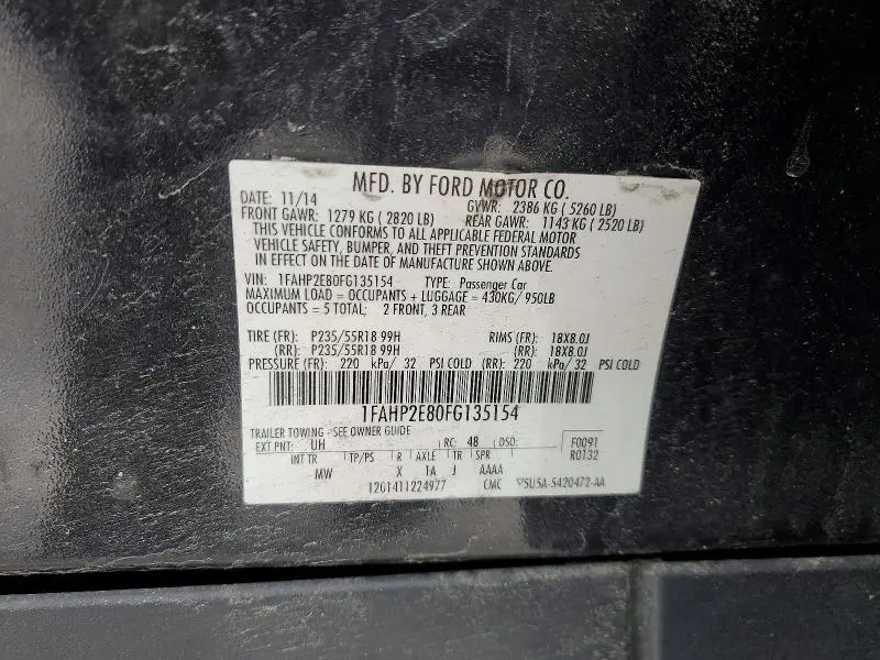 2015 FORD TAURUS SEL  