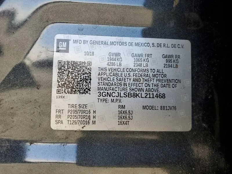 2019 CHEVROLET TRAX 1LT  