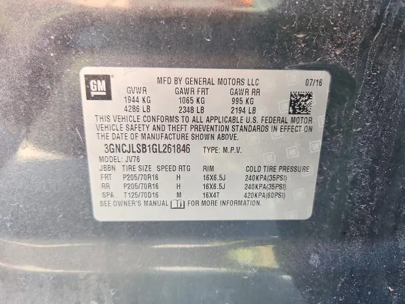 2016 CHEVROLET TRAX 1LT  