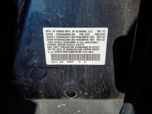 2012 HONDA PILOT EXL  