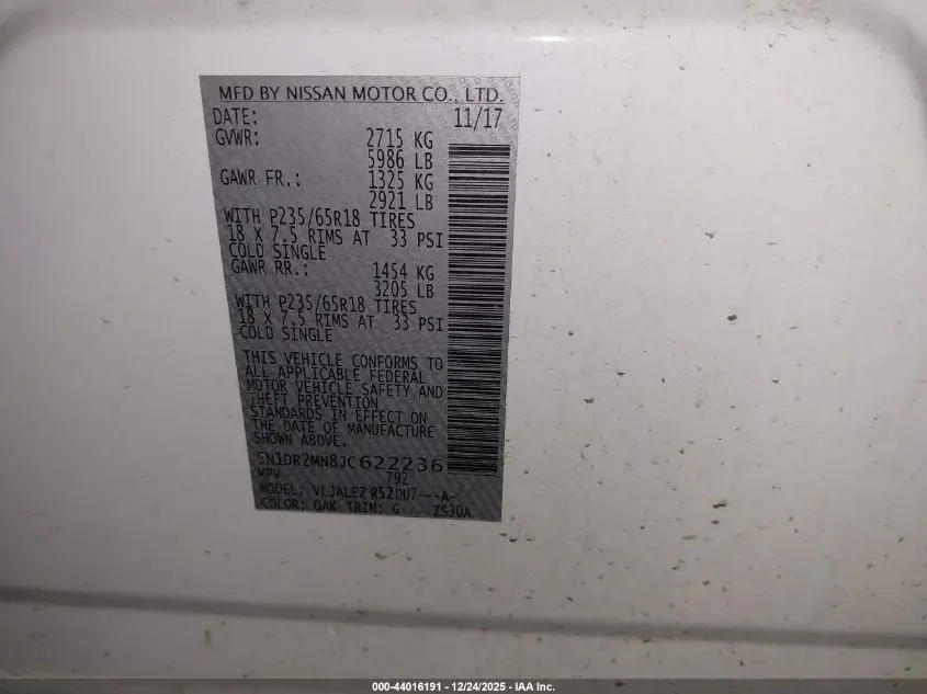 2018 NISSAN PATHFINDER SV