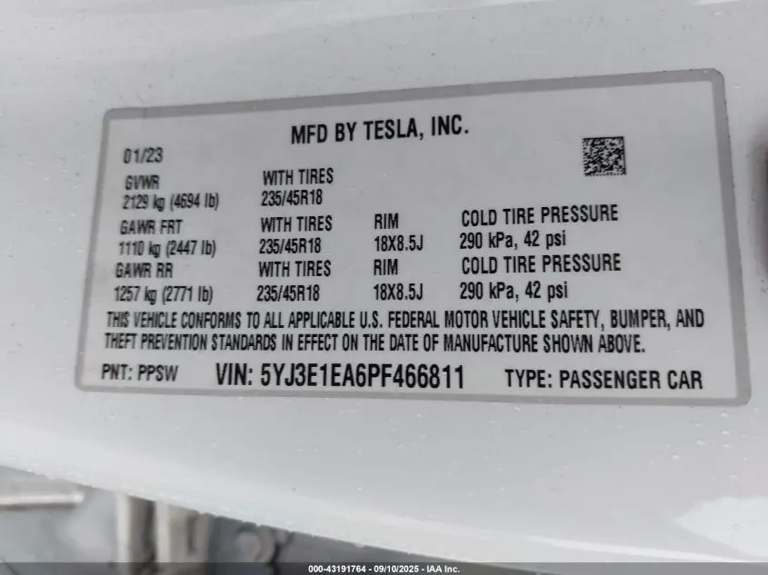 2023 TESLA MODEL 3 REAR-WHEEL DRIVE