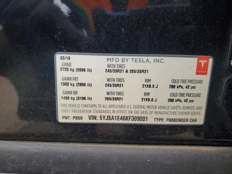 2019 TESLA MODEL S   