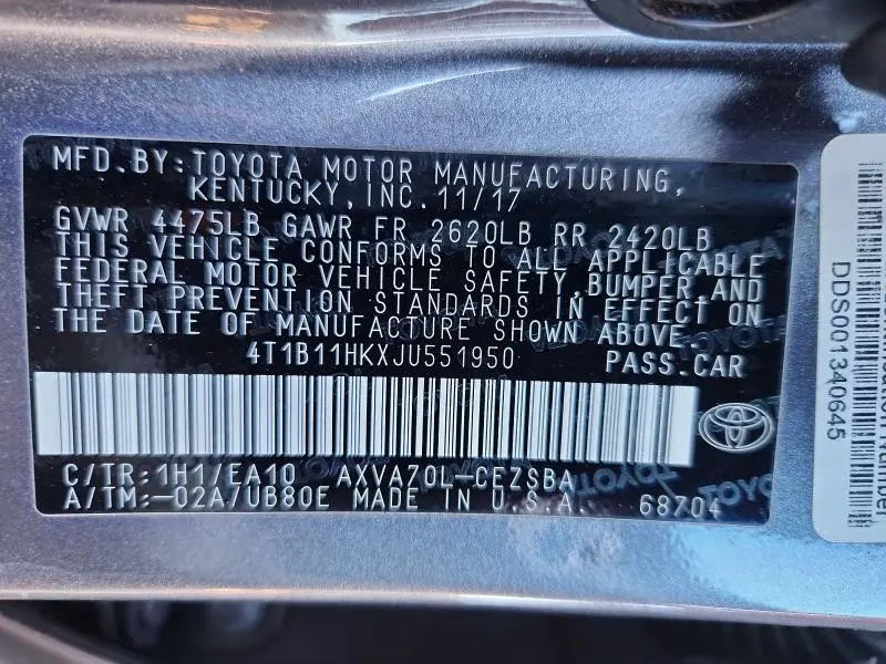 2018 TOYOTA CAMRY SE  