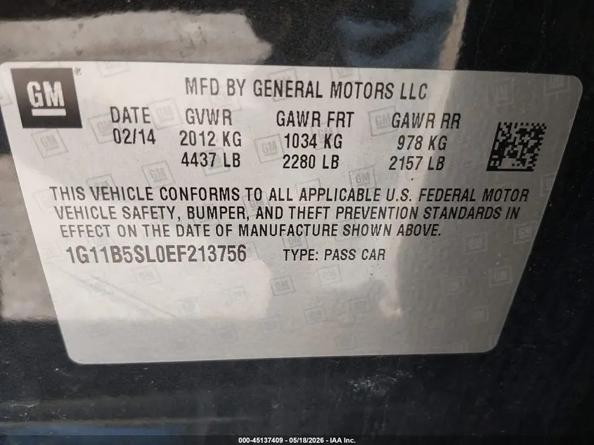 2014 CHEVROLET MALIBU 1LS