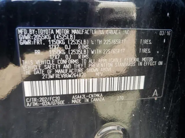 2016 TOYOTA RAV4 XLE  