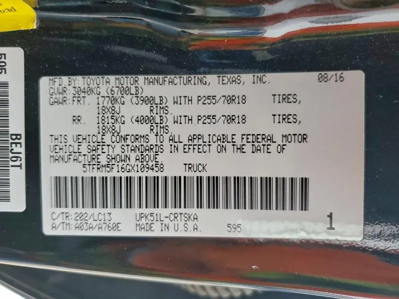 2016 TOYOTA TUNDRA DOUBLE CAB SR  