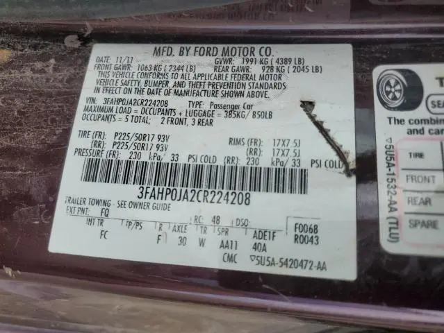 2012 FORD FUSION SEL  