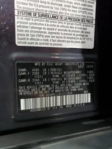 2012 SUBARU OUTBACK 2.5I LIMITED  