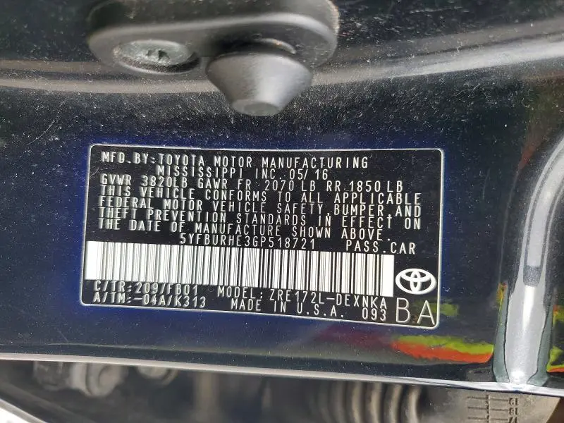 2016 TOYOTA COROLLA LE  