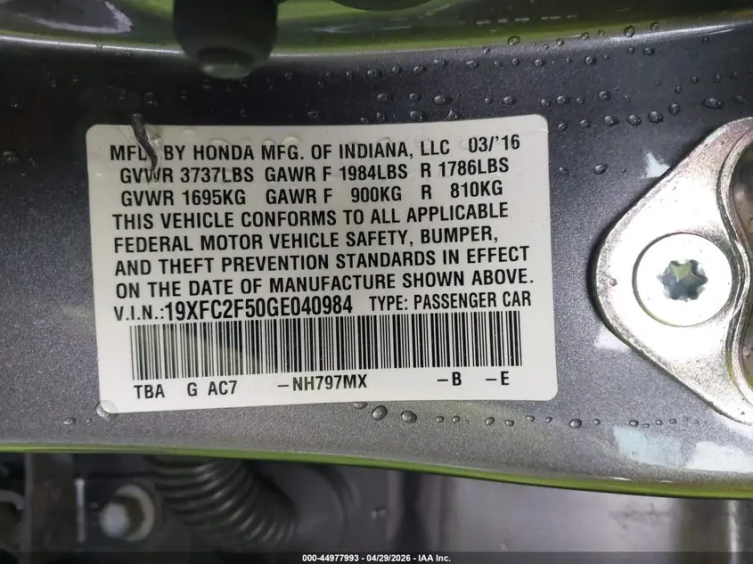 2016 HONDA CIVIC LX
