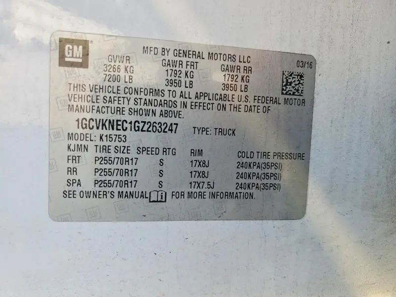 2016 CHEVROLET SILVERADO K1500  