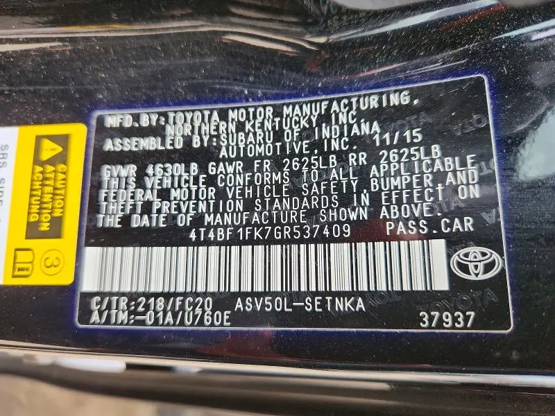 2016 TOYOTA CAMRY LE  
