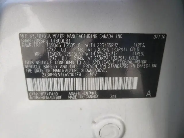 2014 TOYOTA RAV4 XLE  
