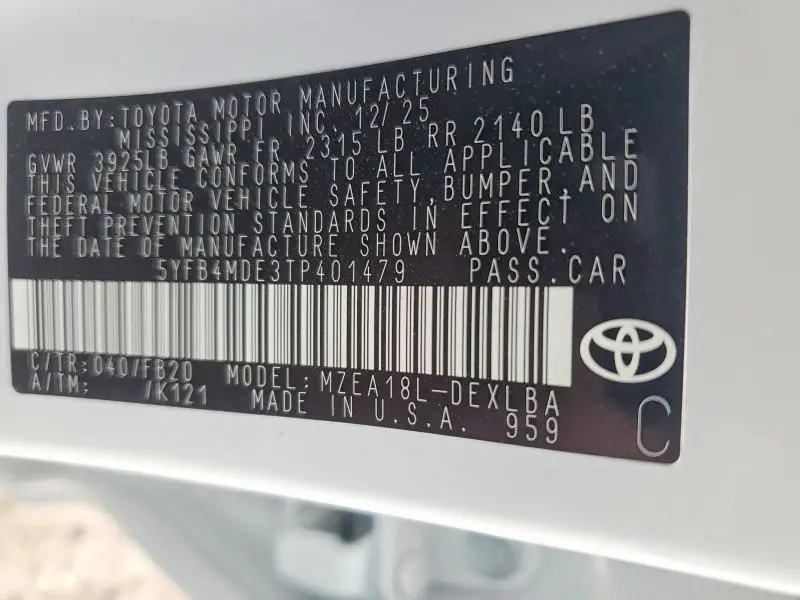 2026 TOYOTA COROLLA LE  