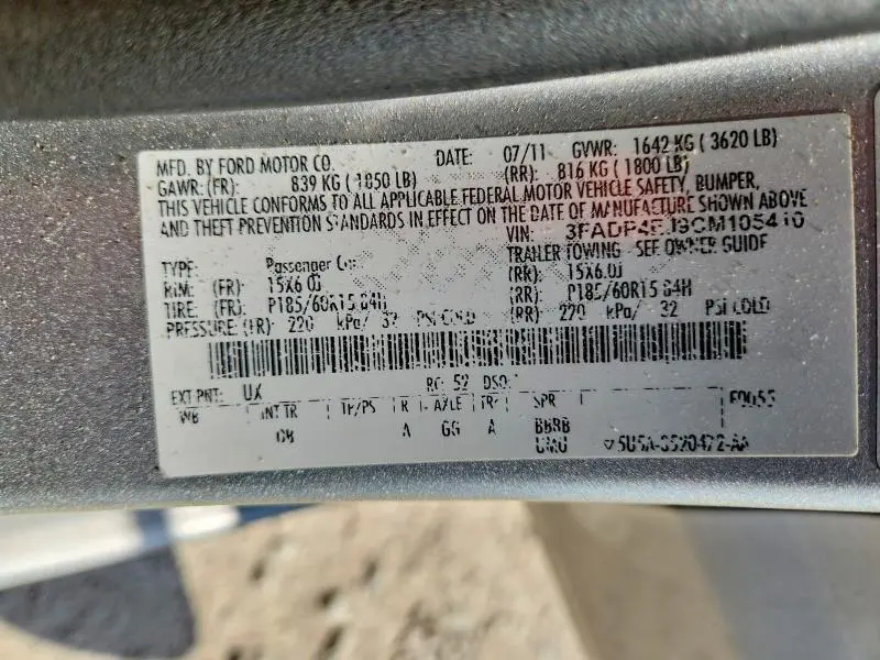 2012 FORD FIESTA SE  