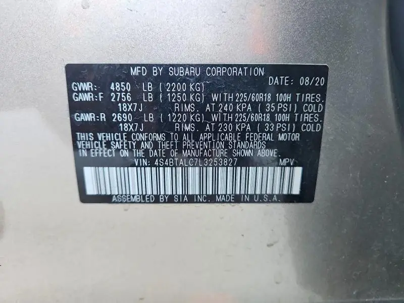 2020 SUBARU OUTBACK LIMITED  