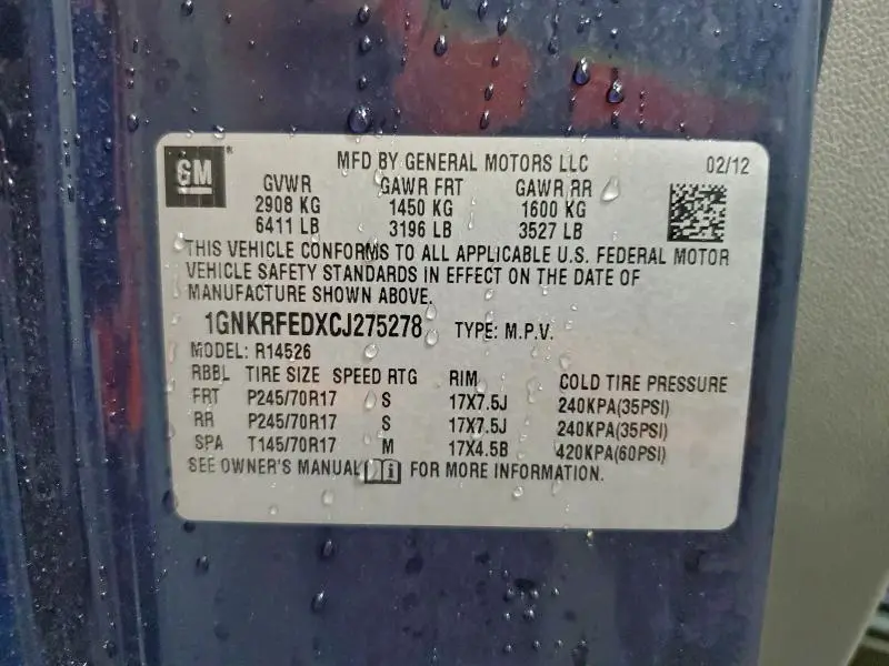 2012 CHEVROLET TRAVERSE LS  