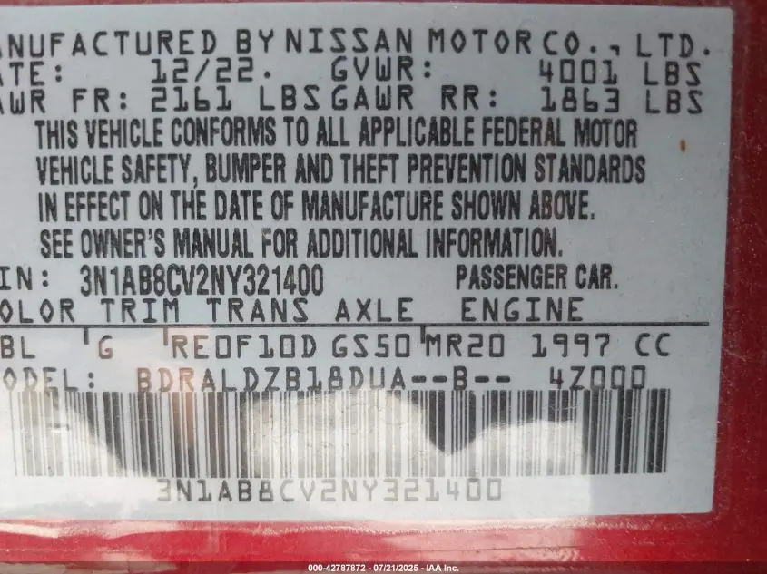 2022 NISSAN SENTRA SV XTRONIC CVT