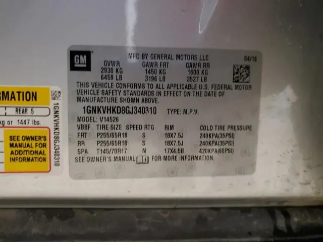 2016 CHEVROLET TRAVERSE LT  