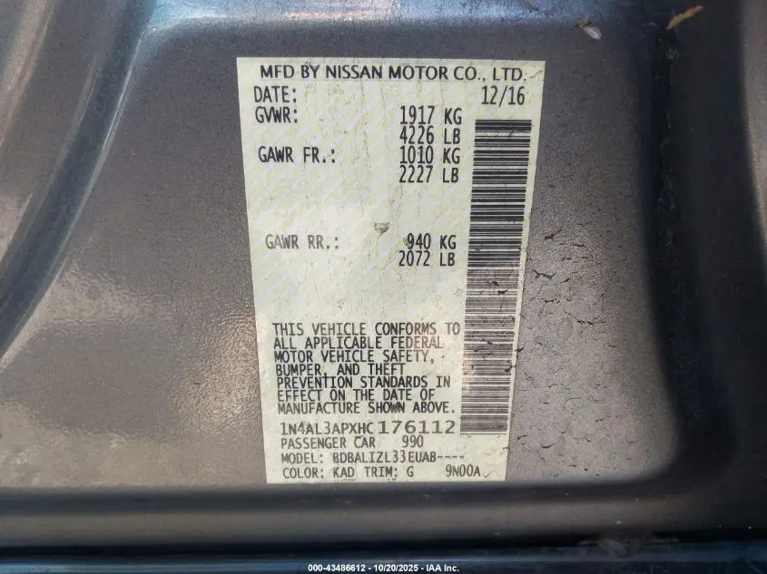 2017 NISSAN ALTIMA 2.5 SV