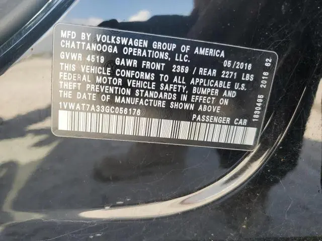 2016 VOLKSWAGEN PASSAT S