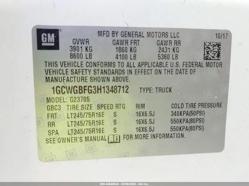 2017 CHEVROLET EXPRESS 2500 WORK VAN