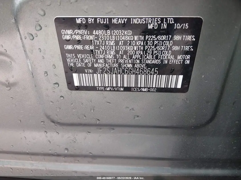 2016 SUBARU FORESTER 2.5I LIMITED