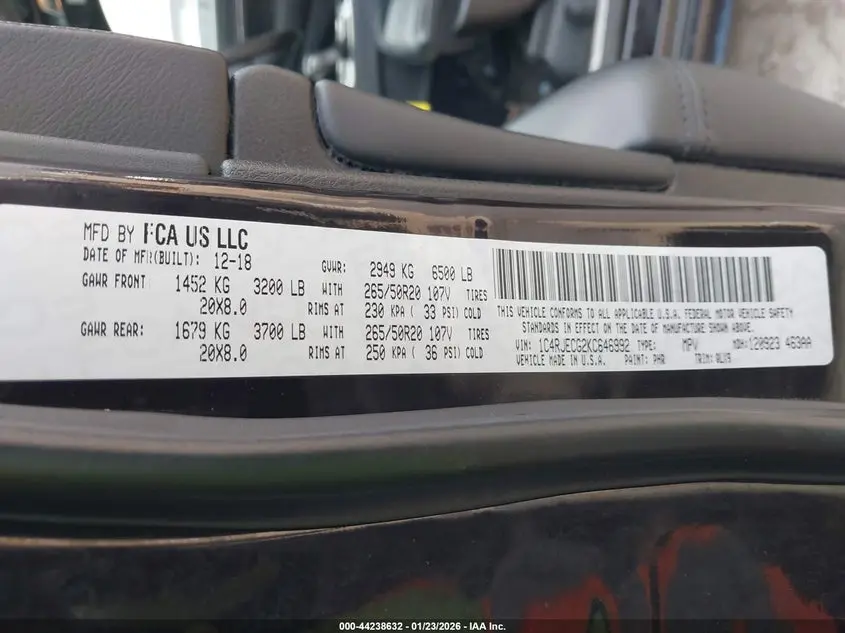 2019 JEEP GRAND CHEROKEE HIGH ALTITUDE 4X2