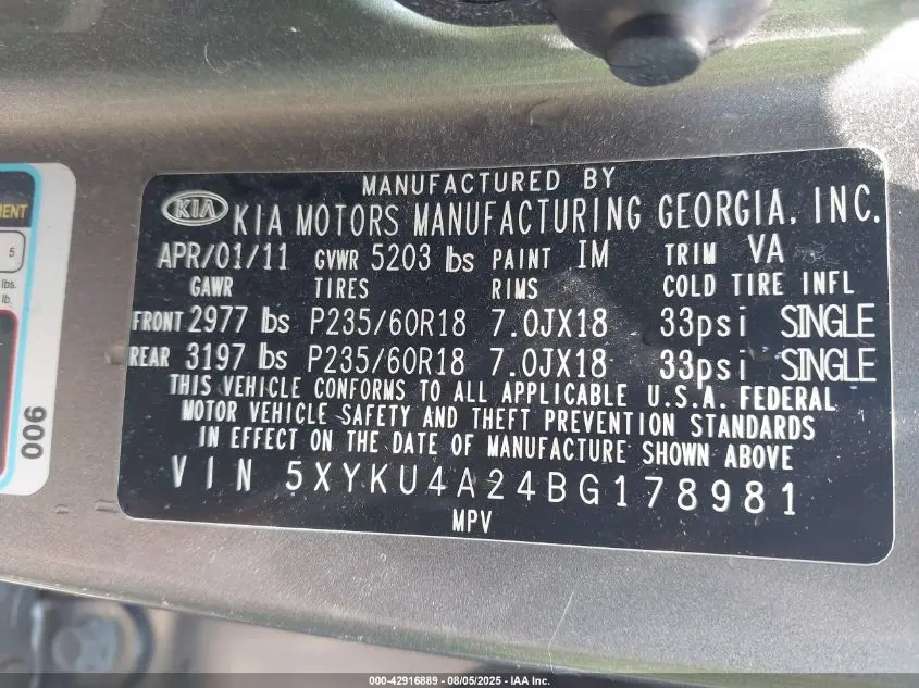 2011 KIA SORENTO EX V6