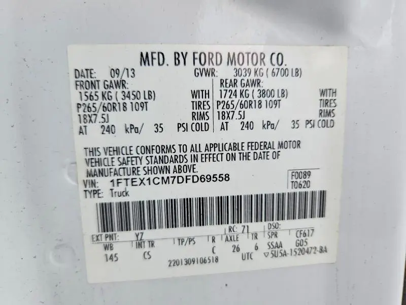 2013 FORD F150 SUPER CAB  