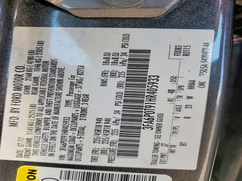 2017 FORD FUSION SE  