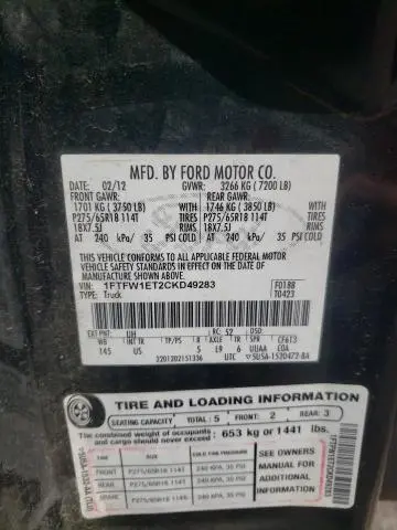 2012 FORD F150 SUPERCREW  