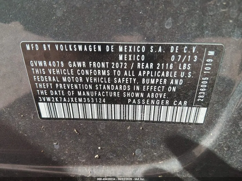 2014 VOLKSWAGEN JETTA 2.0L S