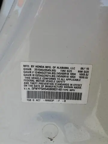 2016 HONDA PILOT EXL  