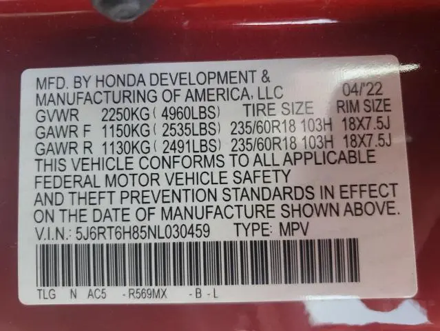 2022 HONDA CR-V EXL  