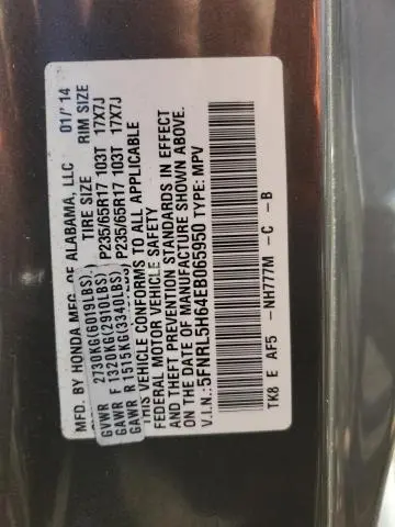 2014 HONDA ODYSSEY EXL  