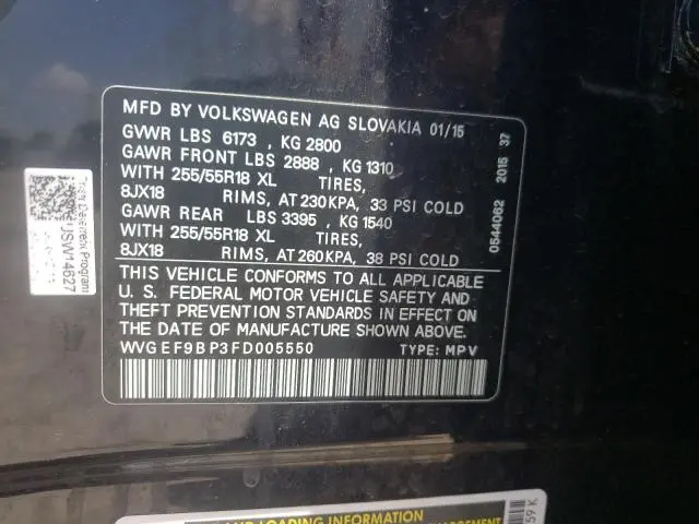 2015 VOLKSWAGEN TOUAREG V6  