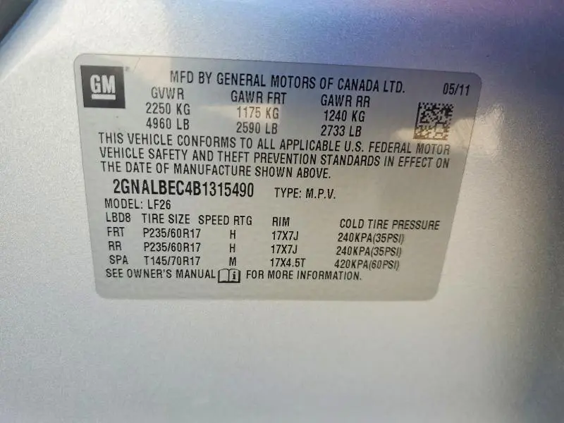 2011 CHEVROLET EQUINOX LS  