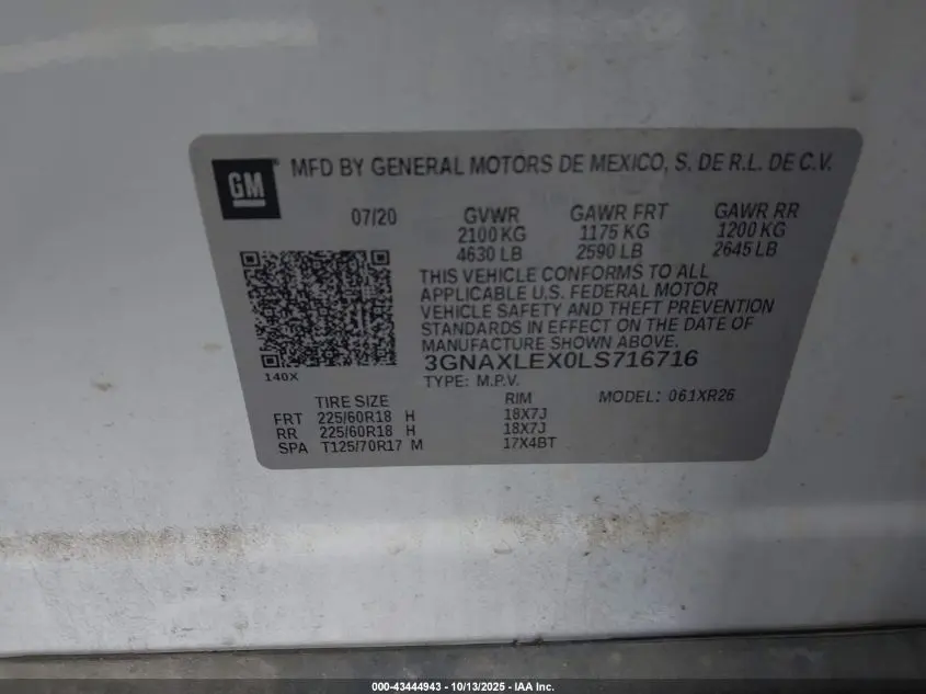 2020 CHEVROLET EQUINOX FWD LT 2.0L TURBO