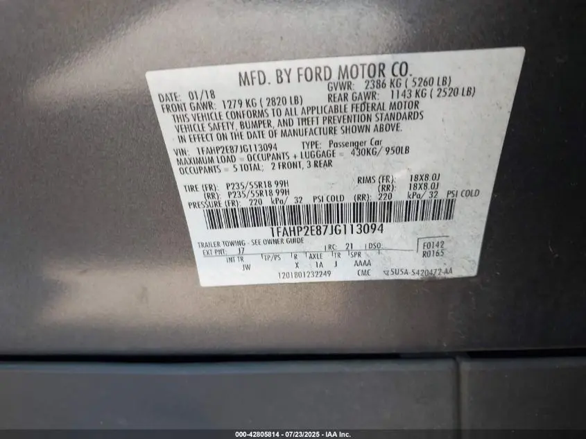 2018 FORD TAURUS SEL