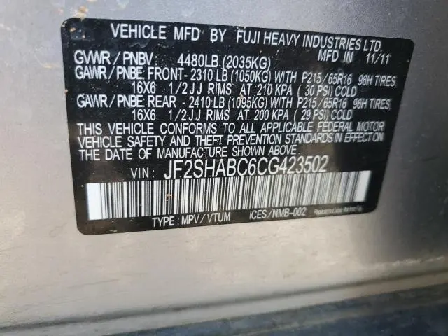 2012 SUBARU FORESTER 2.5X  