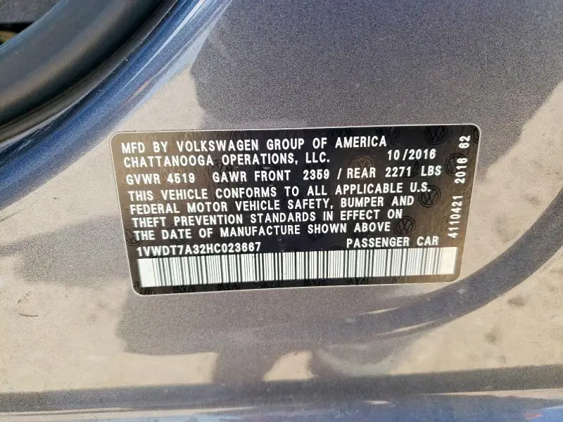 2017 VOLKSWAGEN PASSAT R-LINE  