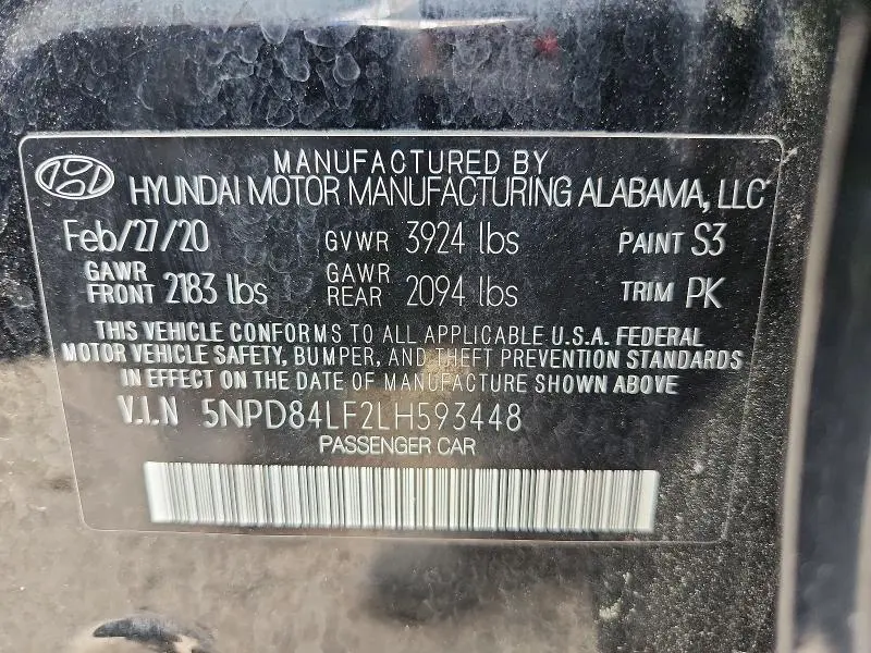 2020 HYUNDAI ELANTRA LIMITED  