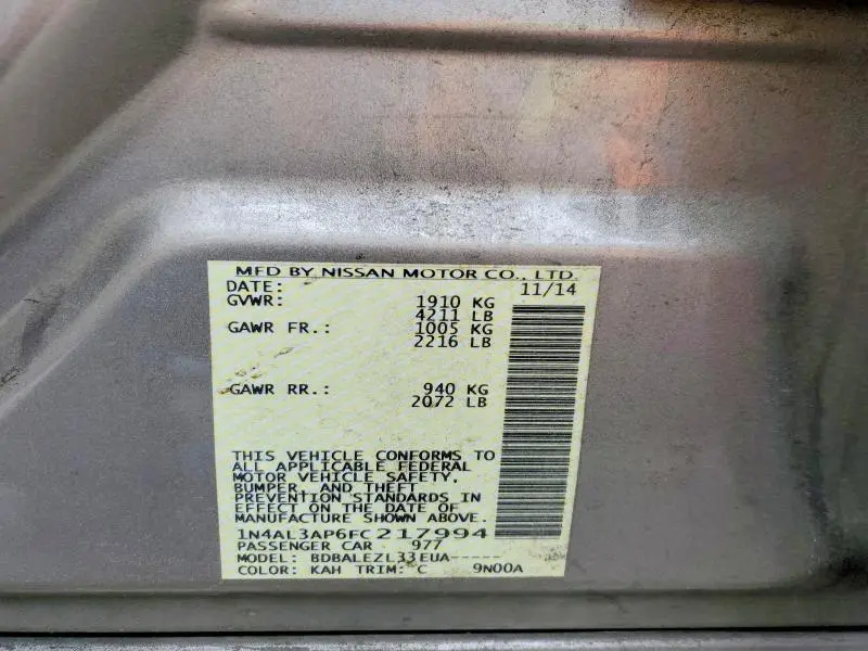 2015 NISSAN ALTIMA 2.5 S  